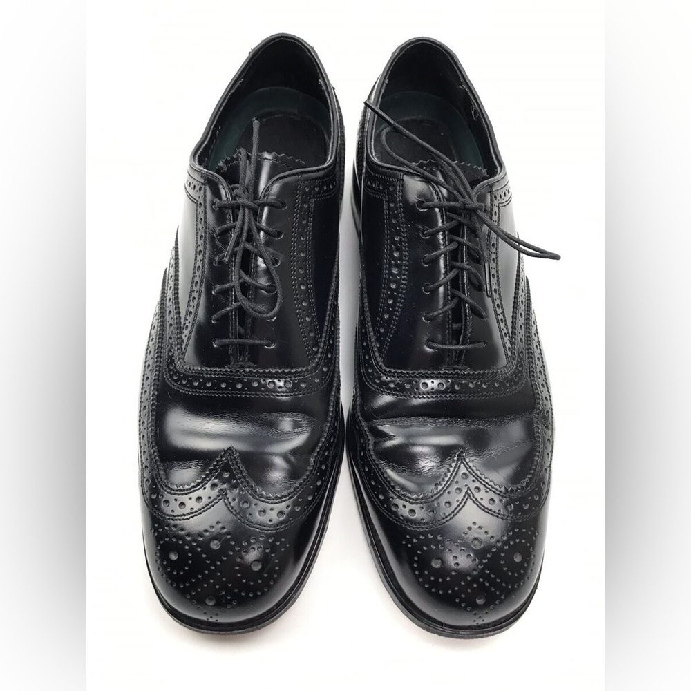 Florsheim FLS Mens 8.5 Wingtip Oxford Dress Shoes Lace Black Leather Full Brogue